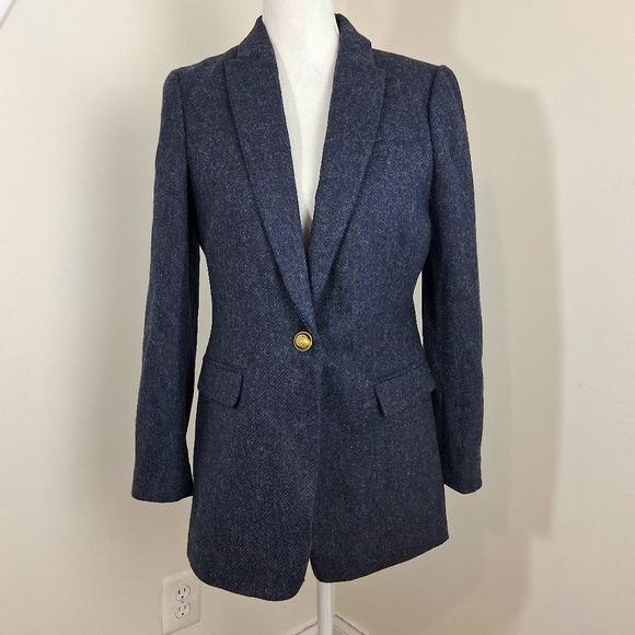 J.Crew Long Parke Blazer In Navy Herringbone English Wool Size 2 NWOT - Picture 3 of 10